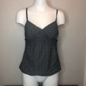 Christina Tankini Top Black Geometric Print Size 12 Swimwear Swimsuit Travel